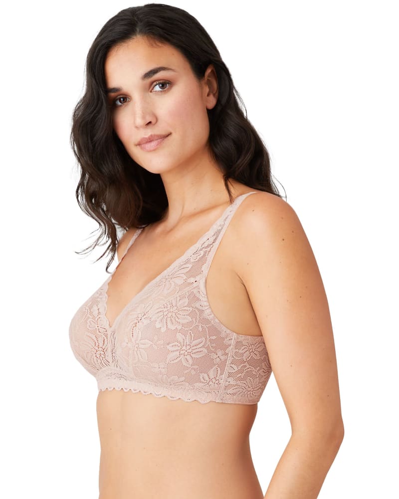 Front of a model wearing a size Small Soft Sense Bralette in Rose Dust by Wacoal. | dia_product_style_image_id:304089